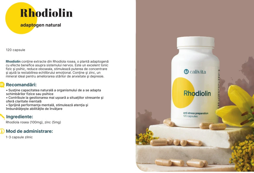 Rhodiolin Calivita 120 capsule adaptogen , tonic pshic si fizic