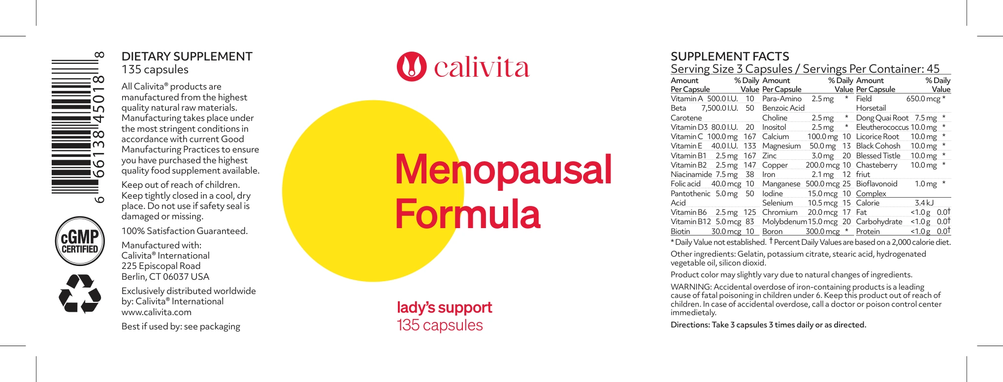 Eticheta oficială Menopausal Formula CaliVita CV0274
